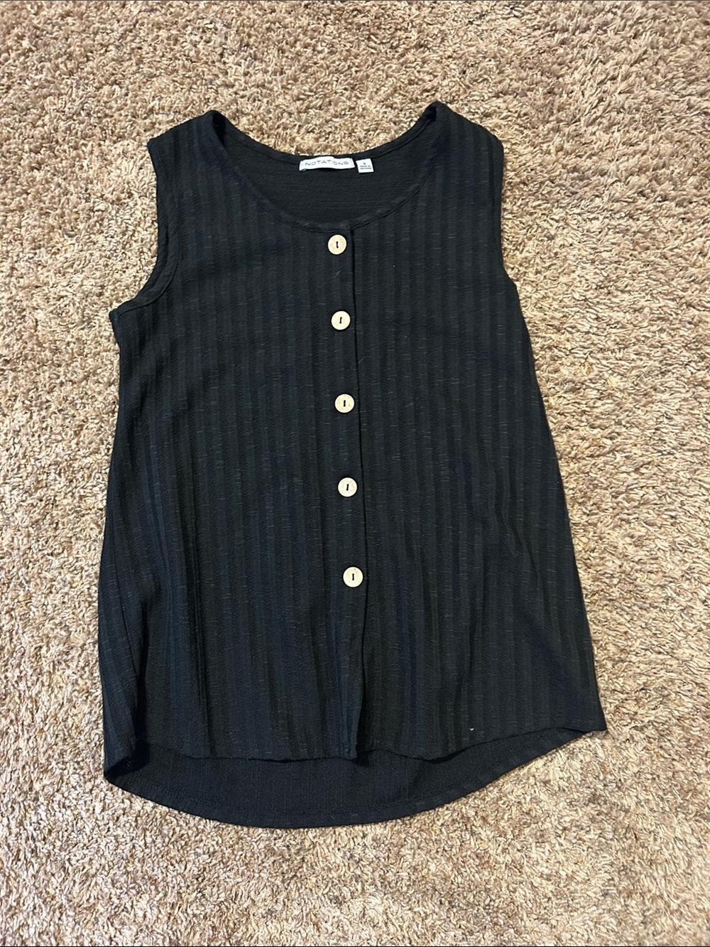 Notations Black Ribbed Button-Front Sleeveless Tank